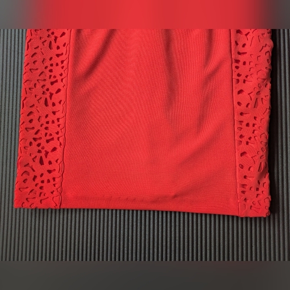 Phoebe Couture Fitted Cutout Lace Orange Red Pencil Chic Mini dress Sz 2 EUC - Picture 4 of 16